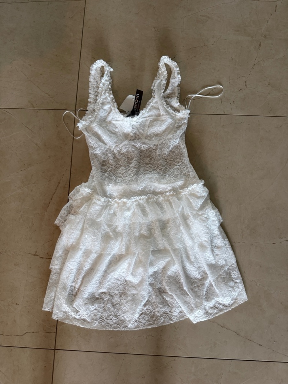 White Lace  Ruffle Mini Dress size L